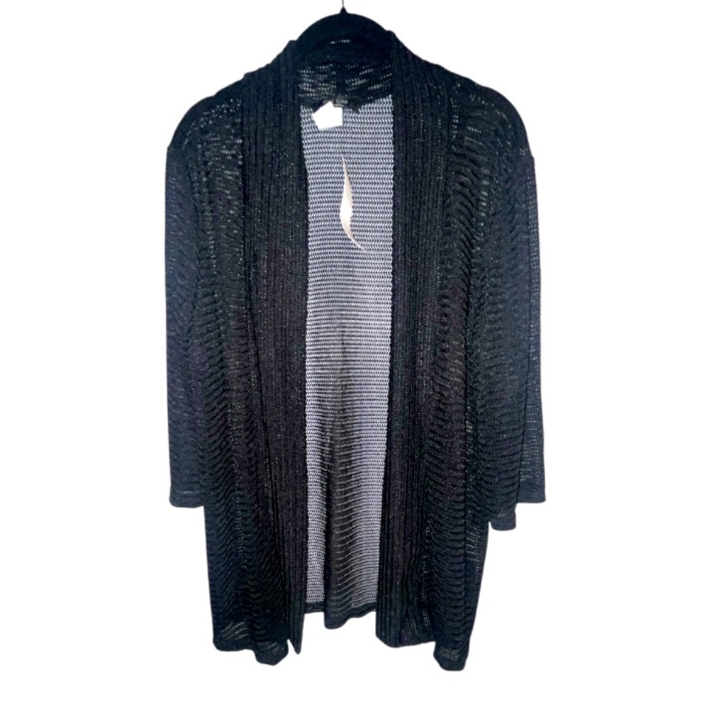 Love Ryan Black Open Front Open Weave Cardigan Sheer Size XL New